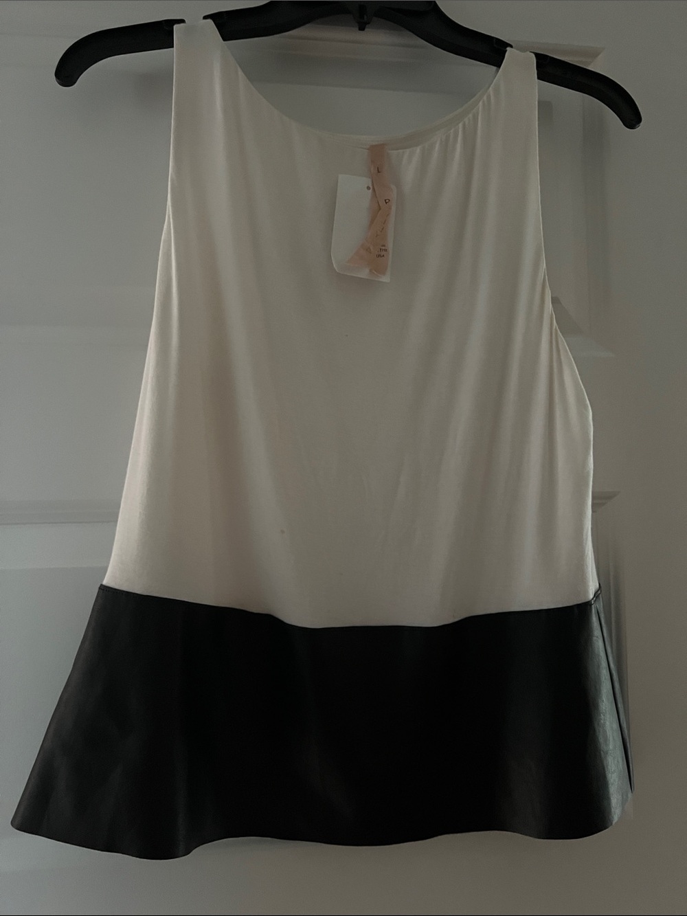 Bailey- Sleeveless Two-Tone white and Black leather Women's Top. Lining